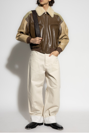 Chaqueta de cuero con cuello de piel od Bottega Veneta
