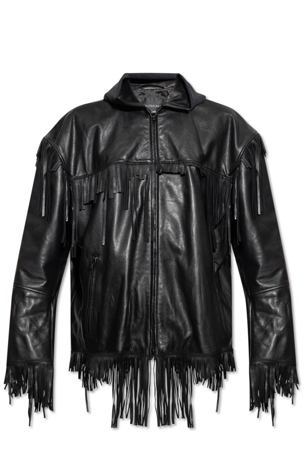 Leather jacket with hood od Balenciaga