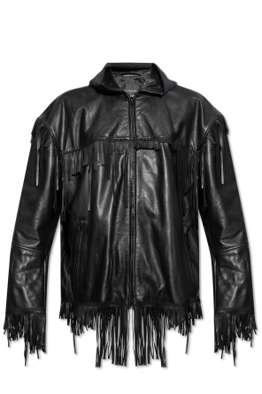 Jaqueta de couro com capuz