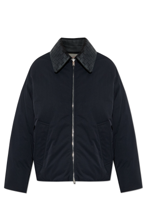 Down jacket with detachable leather collar