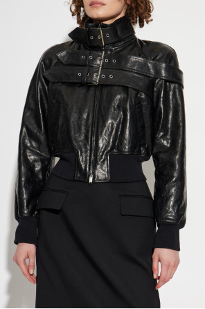 Alexander McQueen Chaqueta de cuero con cuello mao