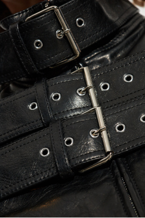 Alexander McQueen Chaqueta de cuero con cuello mao