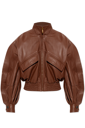 Leather jacket with a stand-up collar