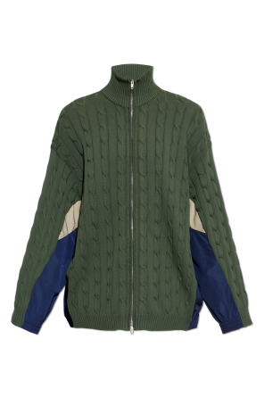 Cardigan made from combined fabrics