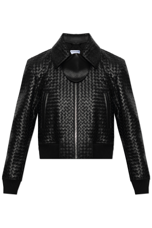 Leather jacket with decorative weave