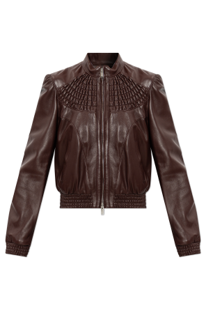 Leather jacket with stand-up collar