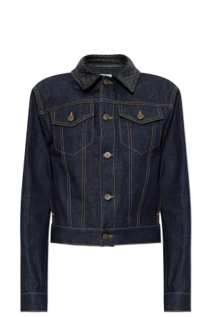 Denim jacket with leather collar