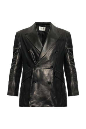 Double-breasted leather blazer