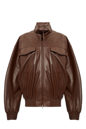 Leather jacket with stand-up collar