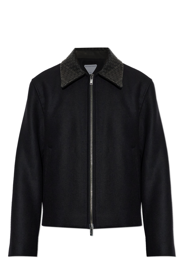 Wool jacket with leather collar od Bottega Veneta