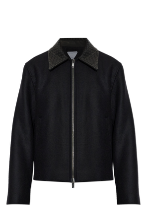Wool jacket with leather collar