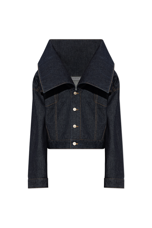 Denim jacket with a high collar od Balenciaga
