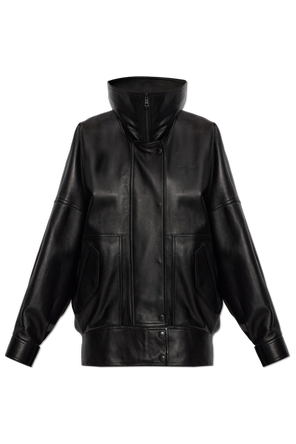 Leather jacket with a wide collar