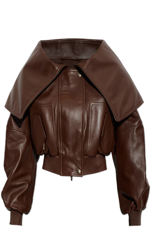Wide-collar leather jacket