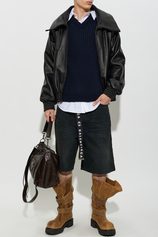Balenciaga Leather jacket with a wide collar