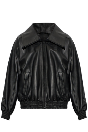 Leather jacket with a wide collar