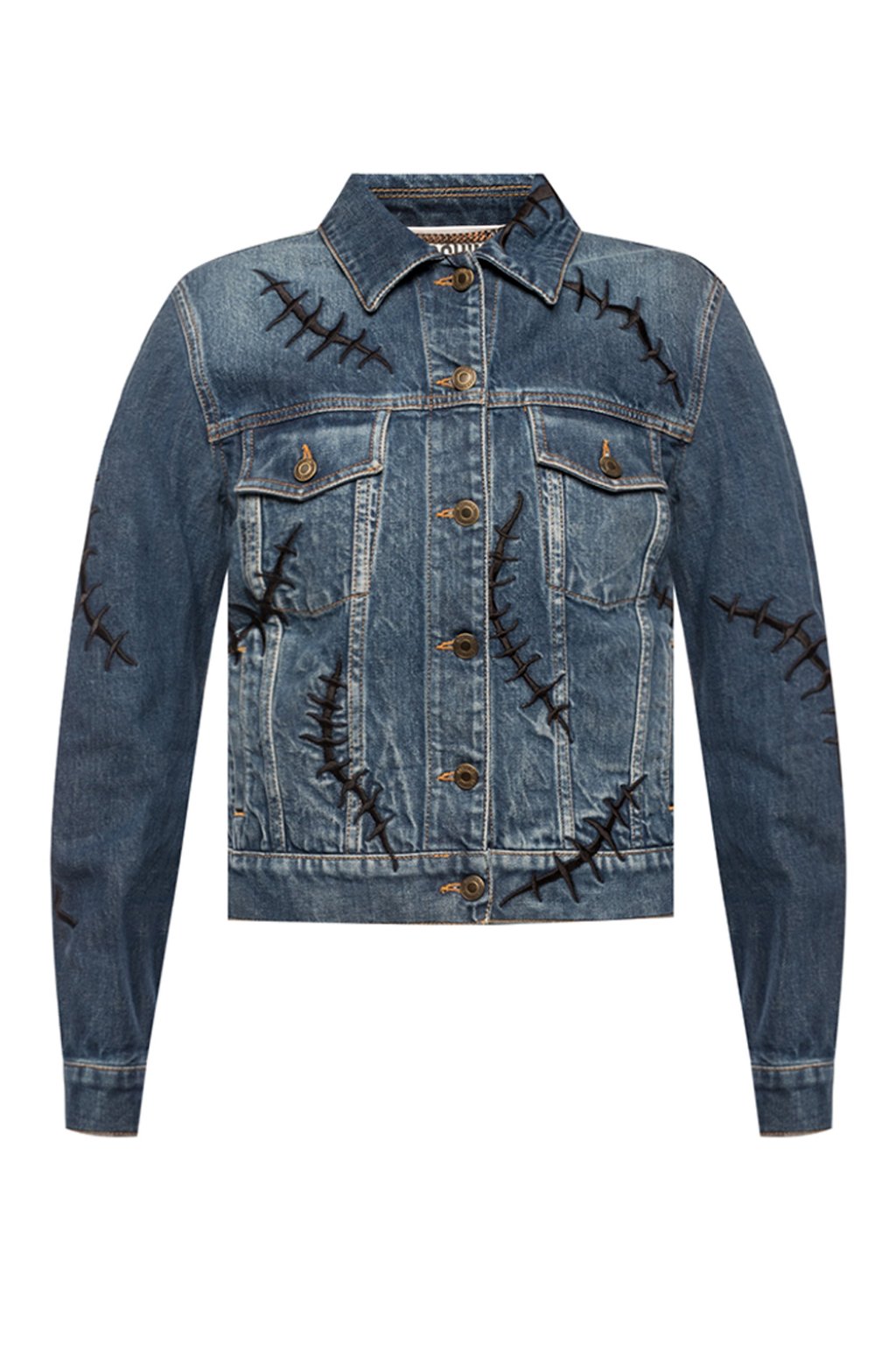 patterned denim jacket