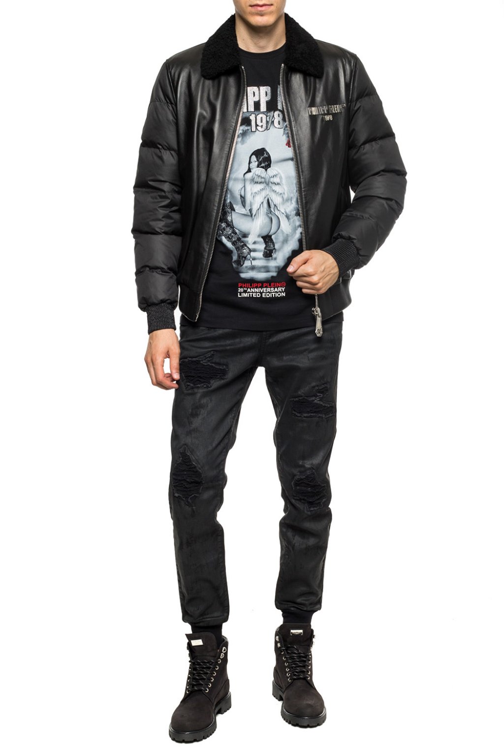 Leather jacket with logo Philipp Plein 