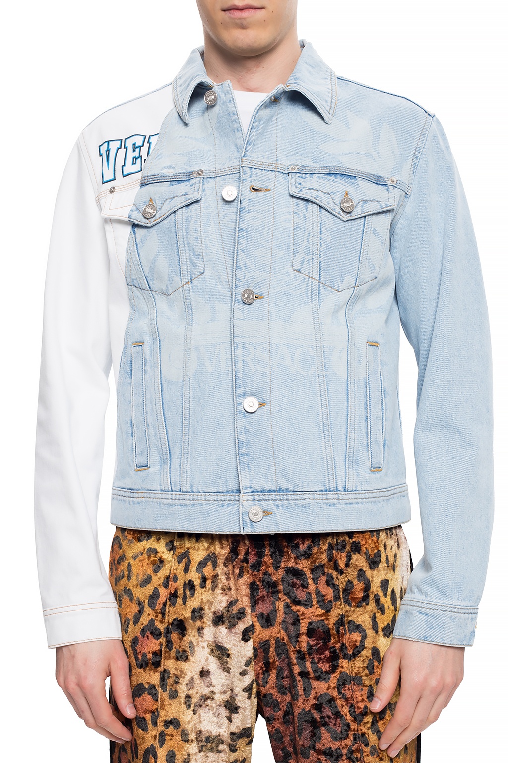 Distressed Denim Jacket in Blue - Versace