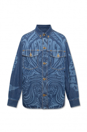 patterned-jacquard cotton shirt Blau