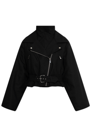 Denim jacket with a stand-up collar