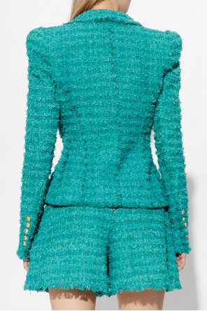 balmain print-panelled Tweed blazer