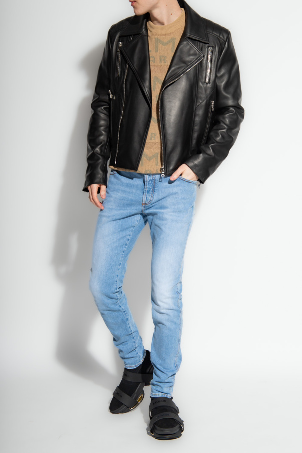 balmain sequin Leather jacket