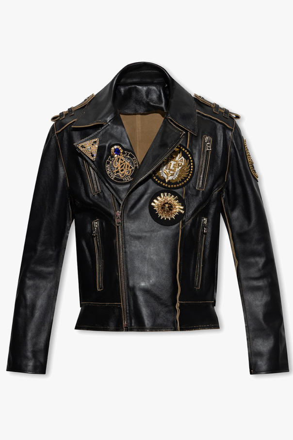 balmain pleated Leather jacket