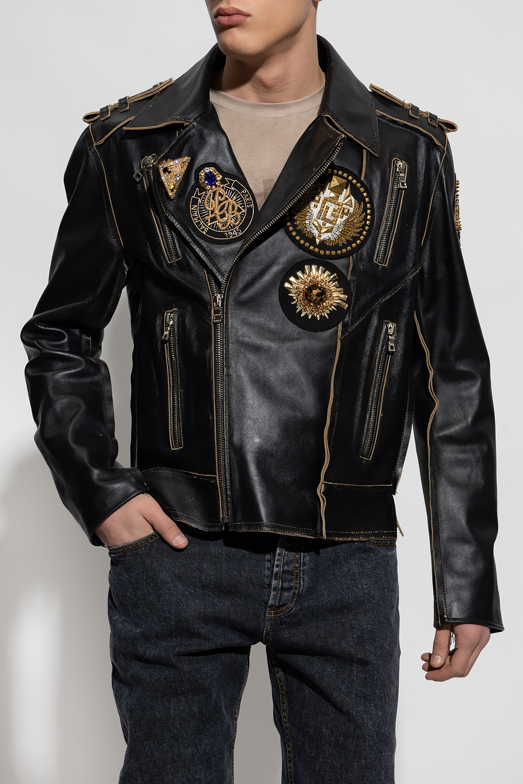 balmain effect Leather jacket