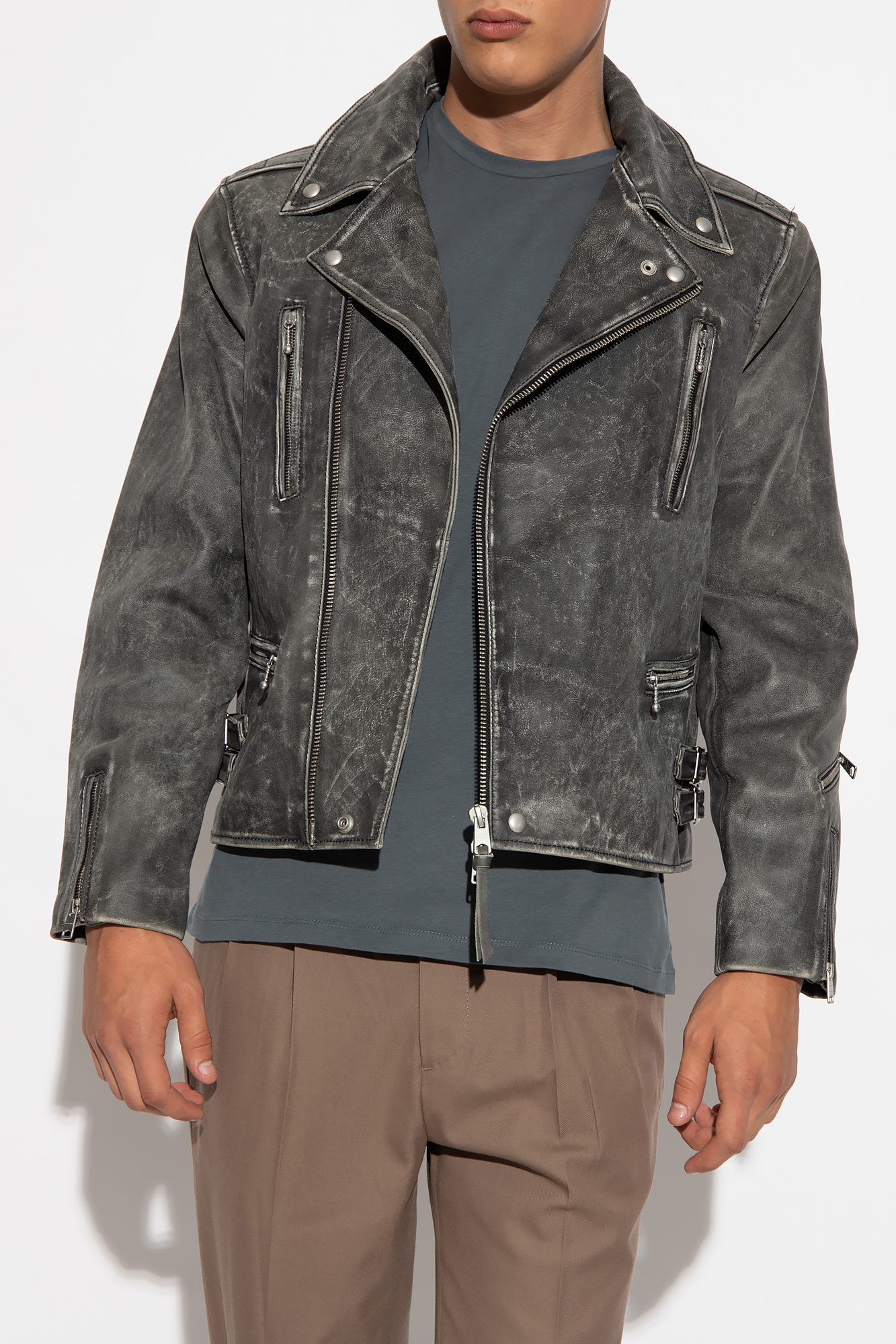 LOUIS VUITTON Size 44 Grey Suede Leather Zip Up Jacket For Sale at