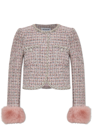 Tweed-Blazer mit Kunstfell