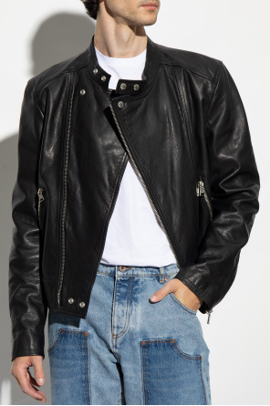 Balmain Leather jacket with stand collar