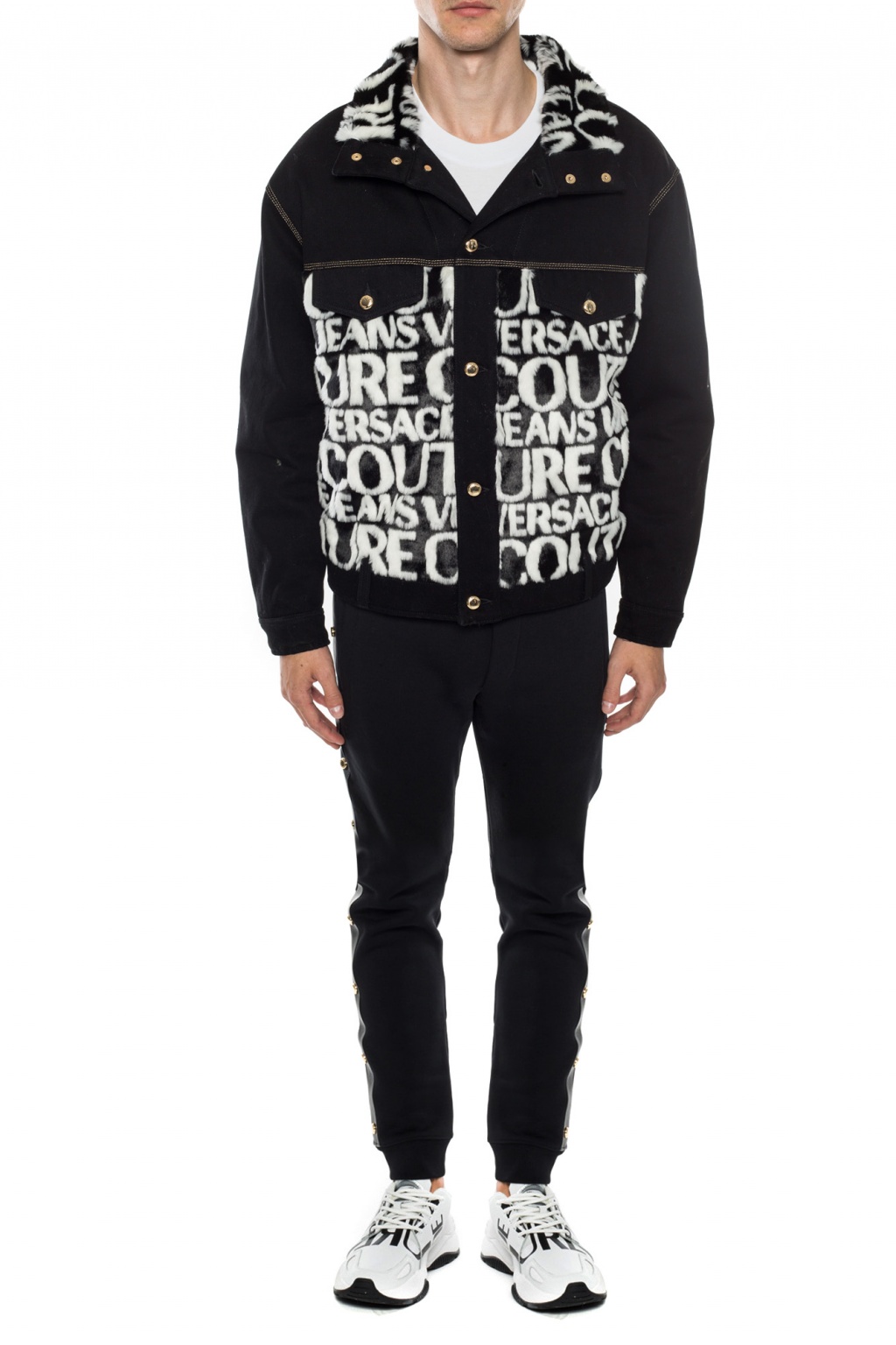 Denim jacket with fur trim Versace 