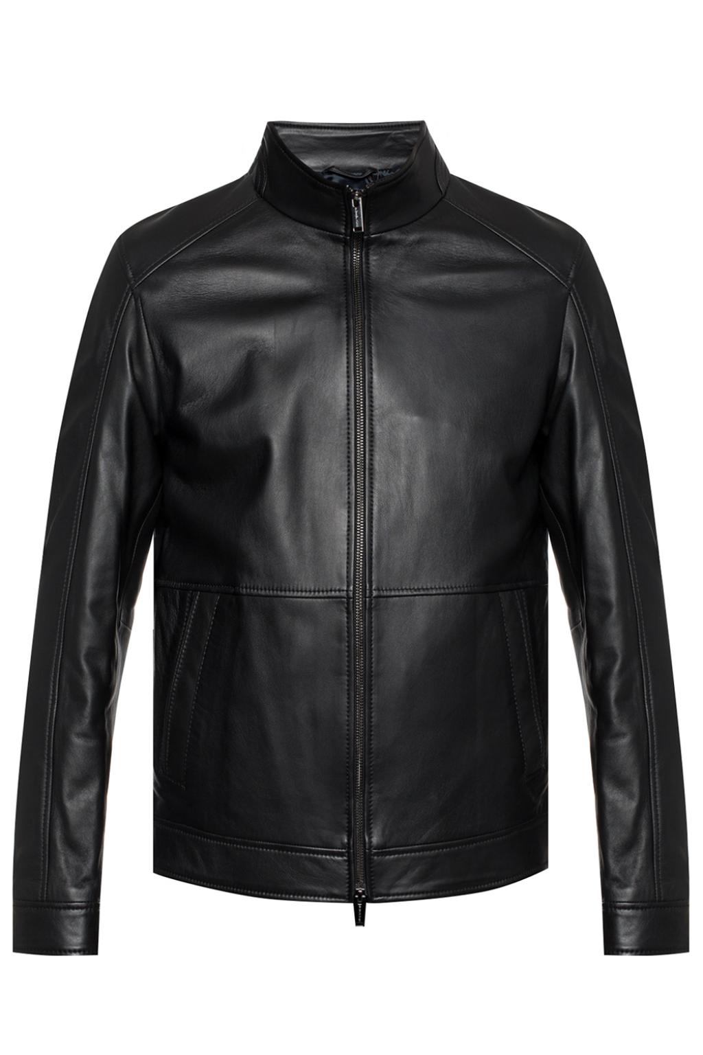 Leather jacket with standing collar 