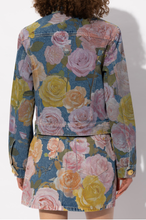 Balmain Jeansowa kurtka z motywem kwiatowym