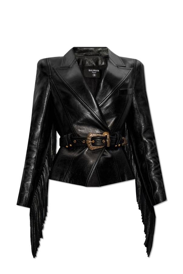 Leather jacket with fringes od Balmain