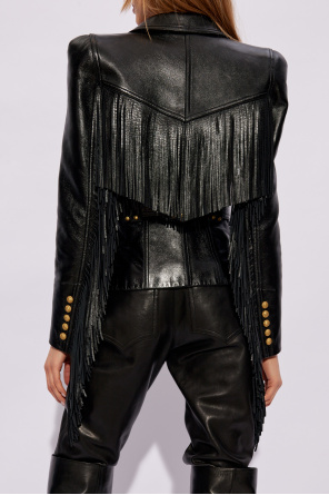 Balmain Leather jacket with fringes