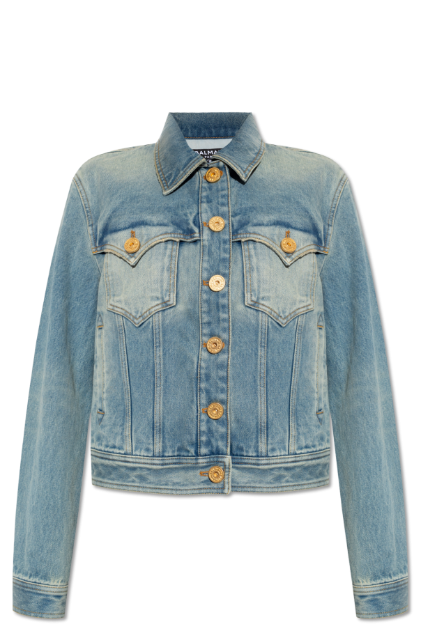 Balmain Jeansowa kurtka z efektem ‘vintage’