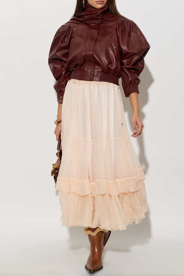 Chloé Chaqueta de cuero con bufanda desmontable