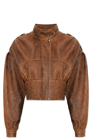 Leather jacket with a stand-up collar