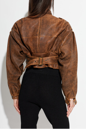 Chloé Leather jacket with stand-up collar