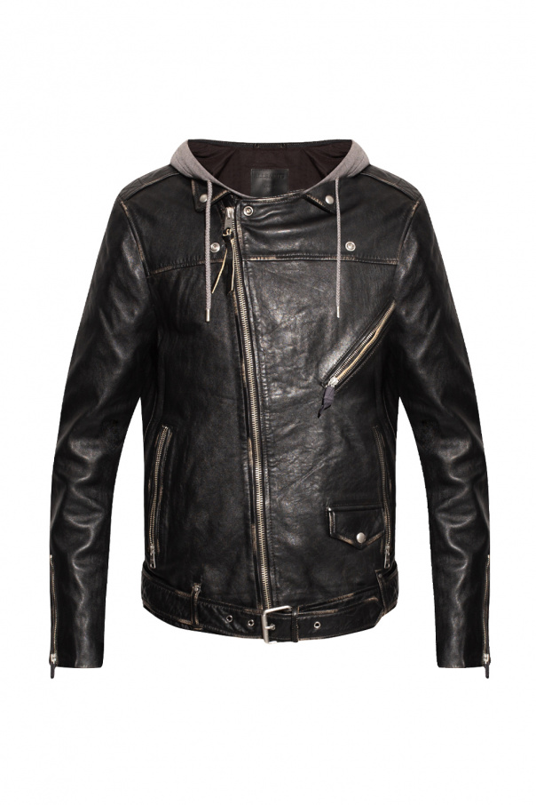 AllSaints ‘Charter’ leather jacket lila with hood