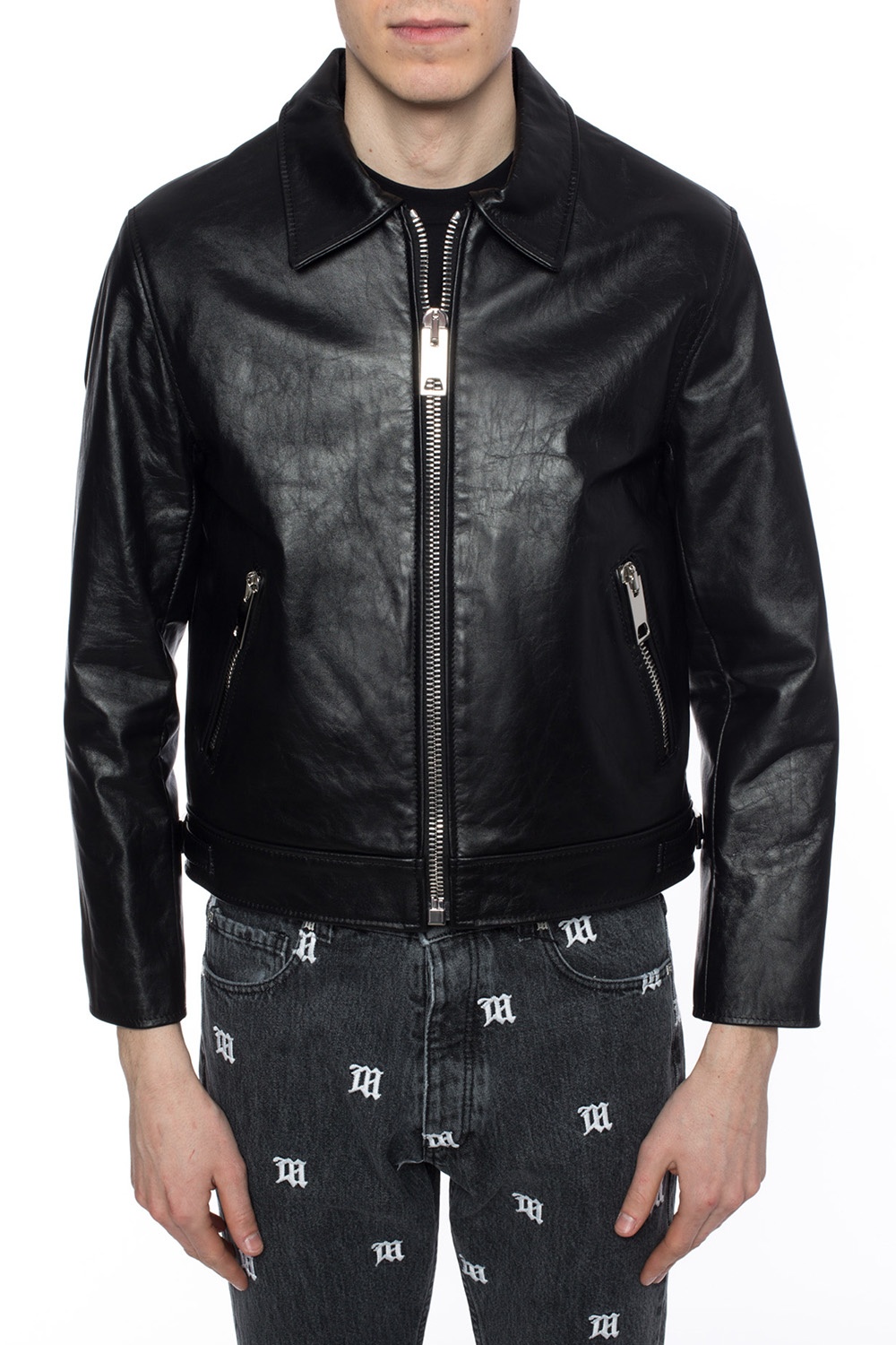 Misbhv Monogram Embossed Bandit Leather Jacket Black - Mens