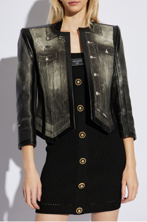 Balmain Leather jacket with print