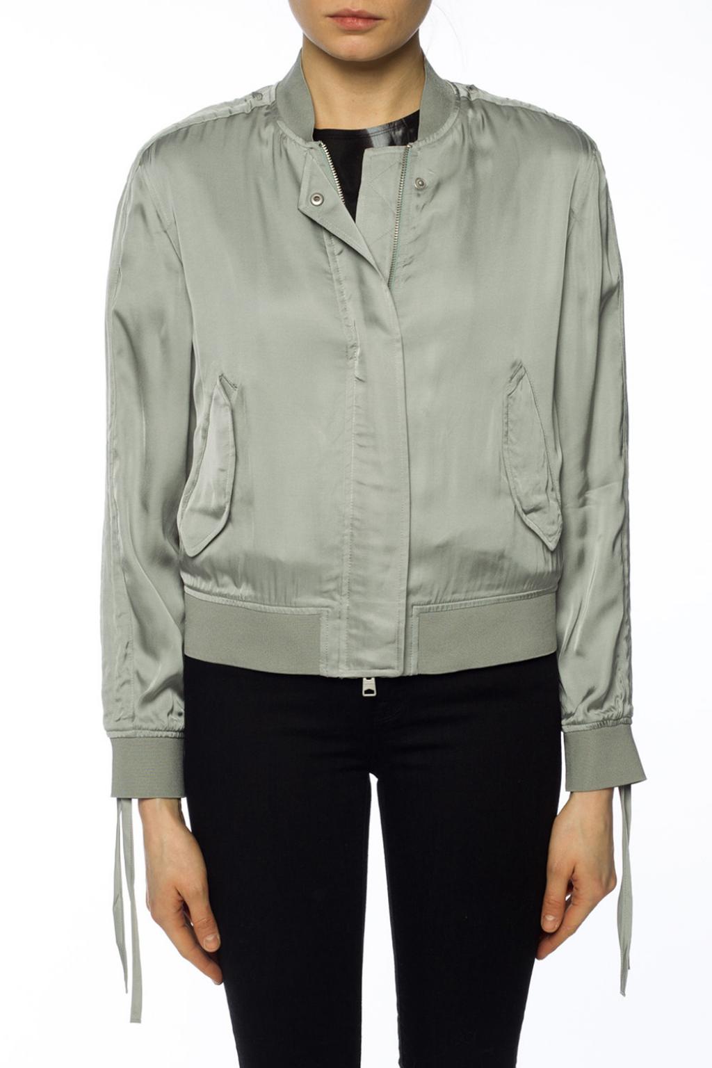 all saints green bomber jacket