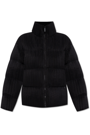 Pleated jacket with stand-up collar