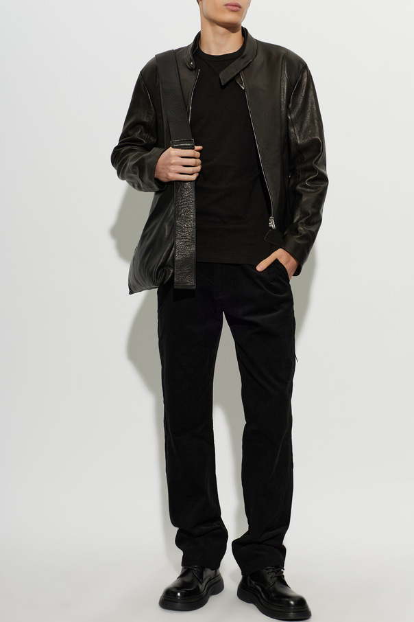 POST ARCHIVE FACTION Men's Black Leather Stand Collar Jacket