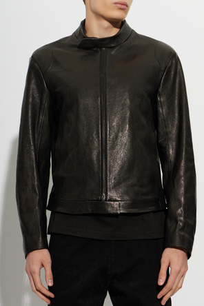 POST ARCHIVE FACTION Men's Black Leather Stand Collar Jacket