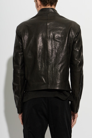 POST ARCHIVE FACTION Men's Black Leather Stand Collar Jacket