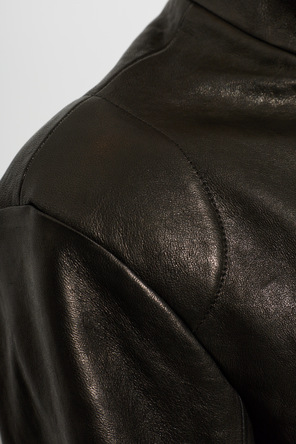POST ARCHIVE FACTION Men's Black Leather Stand Collar Jacket